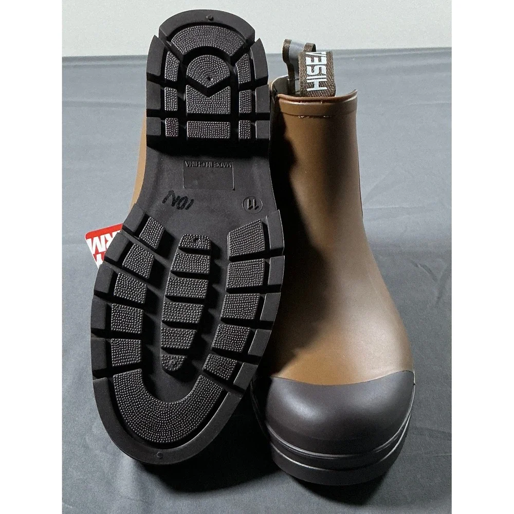 Hisea Womens Brown Waterproof Chelsea Rain Boots Rubber Lug Sole Size 11 NEW